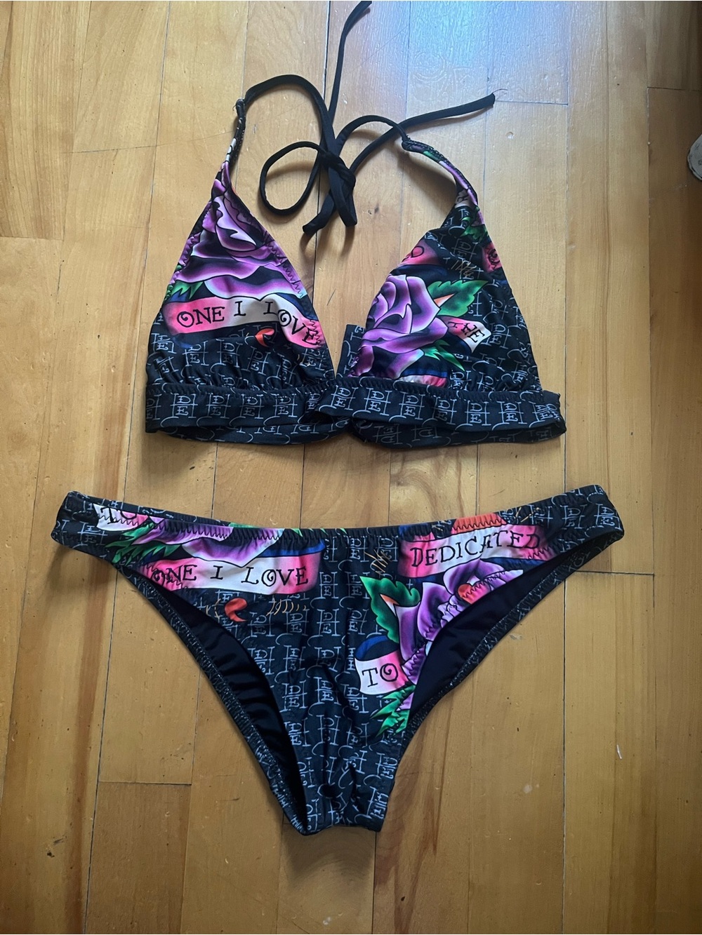 Ed Hardy Y2K Black Bikini with Tattoo Print